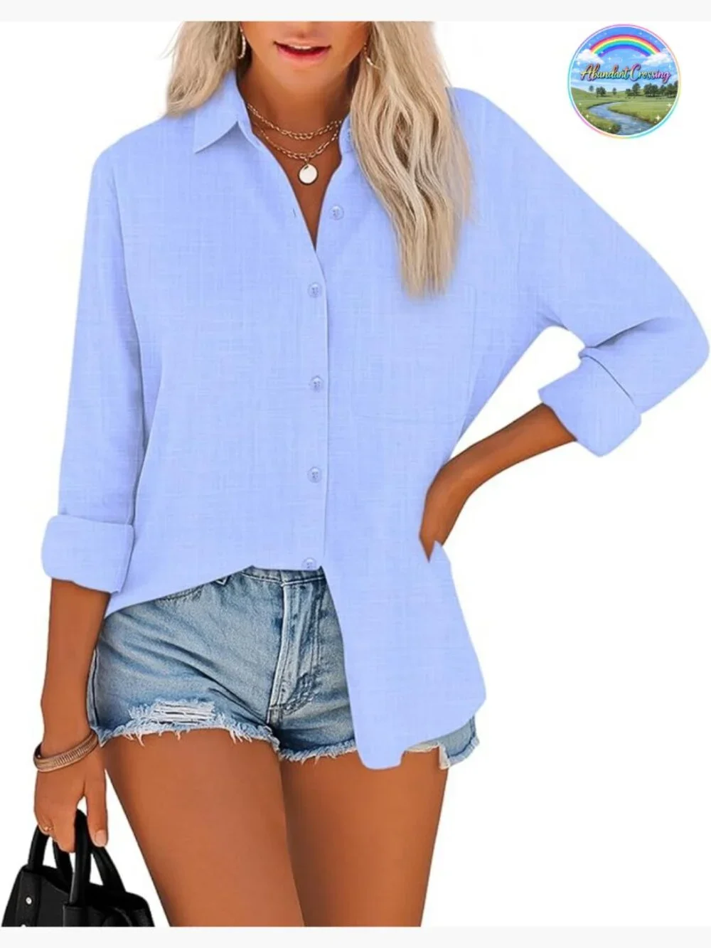 Womens Button Down Shirt Long Sleeve Cotton Gauze Tops Loose Fit Blouse with - Picture 1 of 7